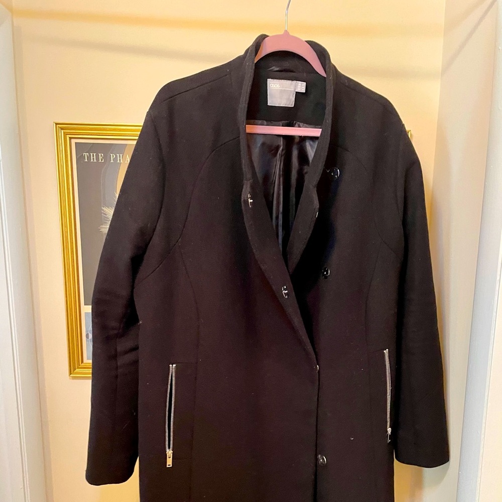 ASOS Slim Funnel Neck Coat - Black